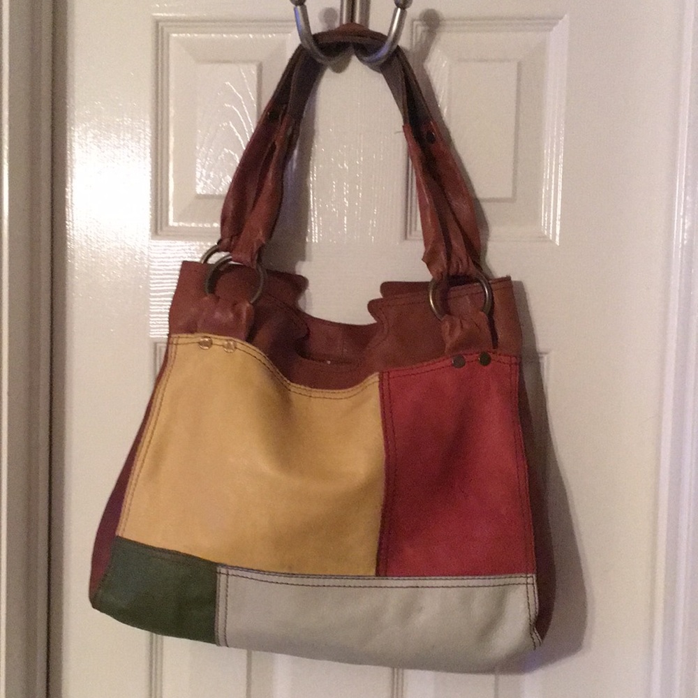 Lucky Brand patch work leather shoulder strap purse .